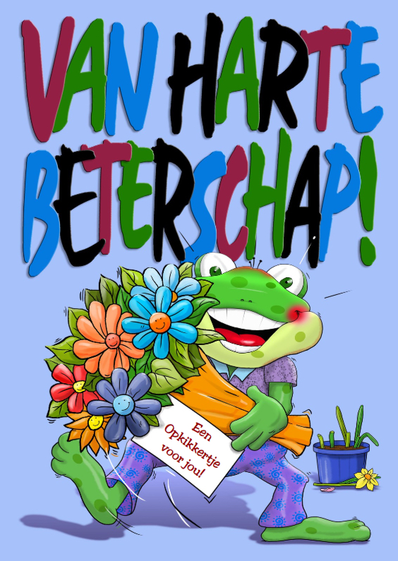 Beterschapskaart opkikker met tekst VAN HARTE BETERSCHAP - Beterschapskaarten Beterschapskaarten - Beterschapskaart opkikker met tekst VAN HARTE BETERSCHAP