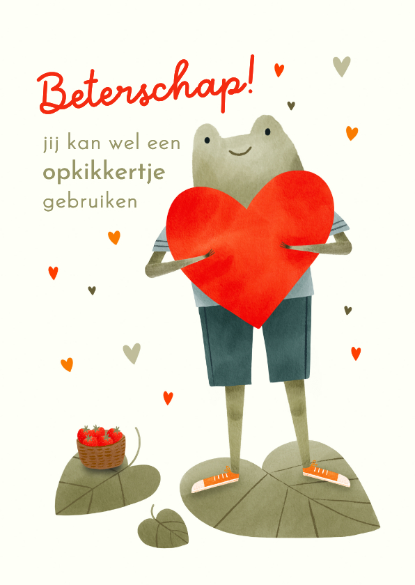 Beterschapskaarten - Beterschapskaart opkikkertje met rood hart