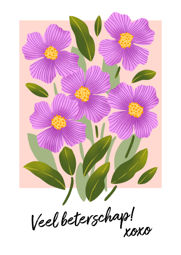 Beterschapskaarten - Beterschapskaart paarse bloemen polaroid