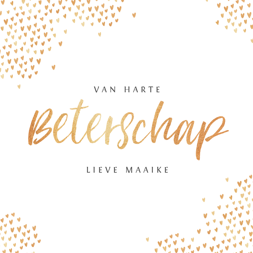 Beterschapskaart vrouw stijlvol goud hartjes - Beterschapskaarten Beterschapskaarten - Beterschapskaart vrouw stijlvol goud hartjes