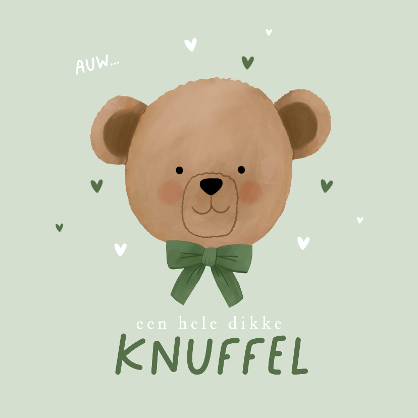 Beterschapskaartje beer groene strik hartjes dikke knuffel - Beterschapskaarten Beterschapskaarten - Beterschapskaartje beer groene strik hartjes dikke knuffel