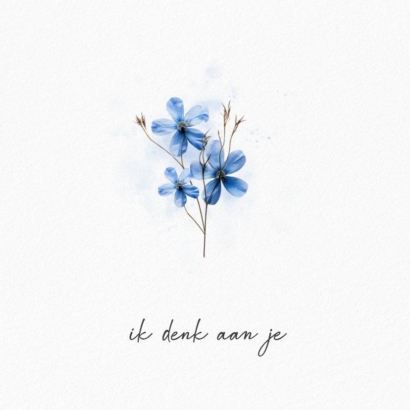 Beterschapskaarten - Beterschapskaartje ik denk aan je met blauw bloemetje