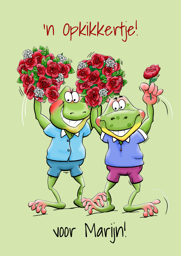 Beterschapskaarten - Grappige beterschapskaart met 2 kikkers en rozen