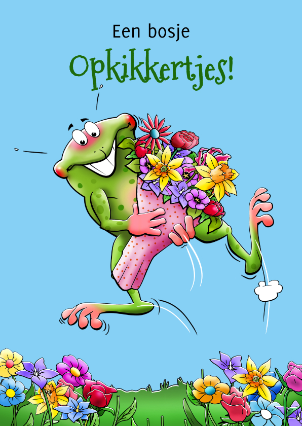Beterschapskaarten - Grappige beterschapskaart met een opkikkert en bloemen