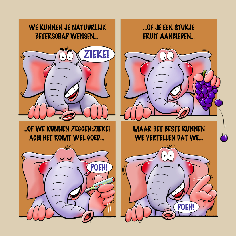 Grappige beterschapskaart met olifanten die je beterschap... - Beterschapskaarten Beterschapskaarten - Grappige beterschapskaart met olifanten die je beterschap...