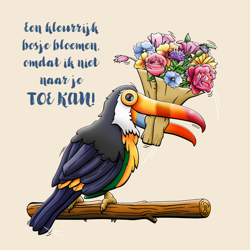 Beterschapskaarten - Grappige beterschapskaart met vogel, toekan en bloemen