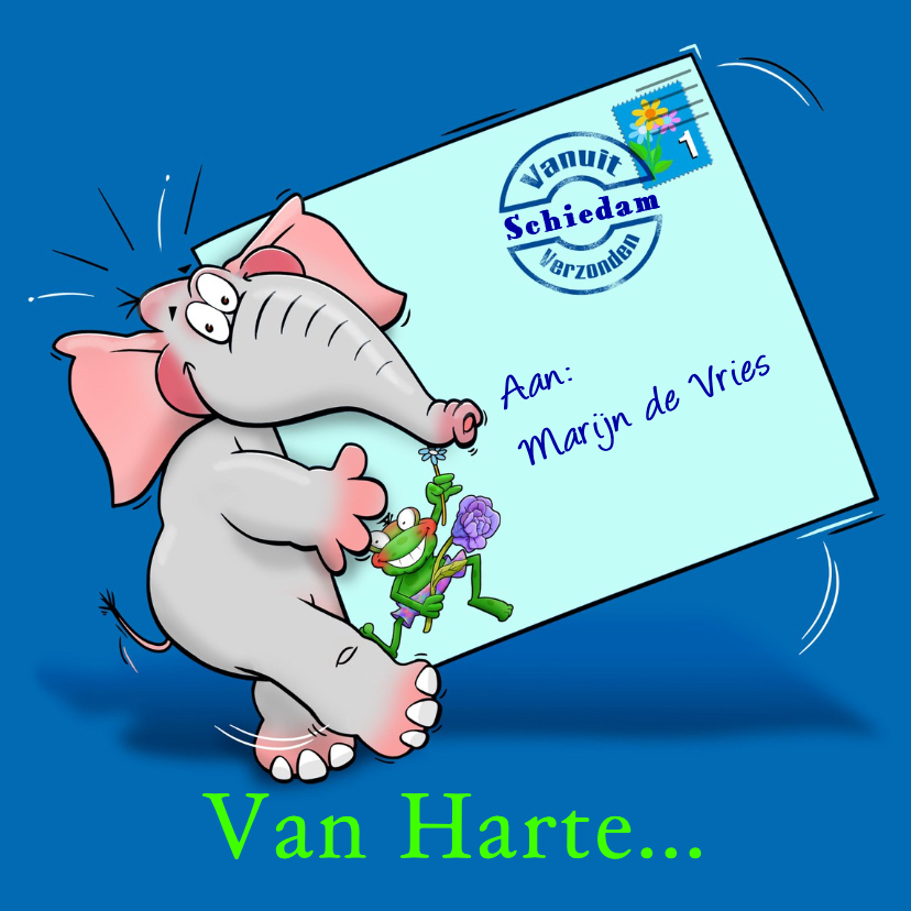 Grappige beterschapskaart olifant met brief - Beterschapskaarten Beterschapskaarten - Grappige beterschapskaart olifant met brief