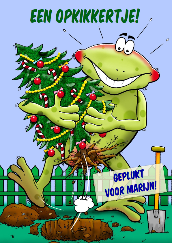 Grappige kerstkaart met een opkikker en kerstboom - Beterschapskaarten Beterschapskaarten - Grappige kerstkaart met een opkikker en kerstboom