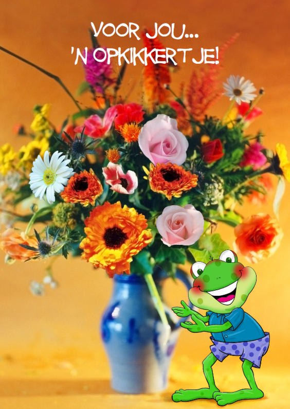 Grappige opkikker met bloemen in vaas - Beterschapskaarten Beterschapskaarten - Grappige opkikker met bloemen in vaas