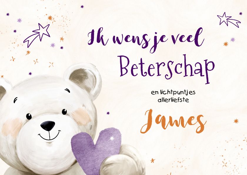 KiKa beterschapskaart met lieve knuffelbeer en hartje - Beterschapskaarten Beterschapskaarten - KiKa beterschapskaart met lieve knuffelbeer en hartje