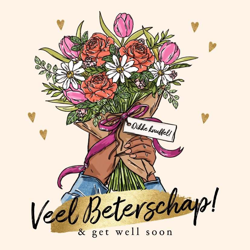 Beterschapskaarten - Kleurrijke beterschapskaart illustratie bosje bloemen hart