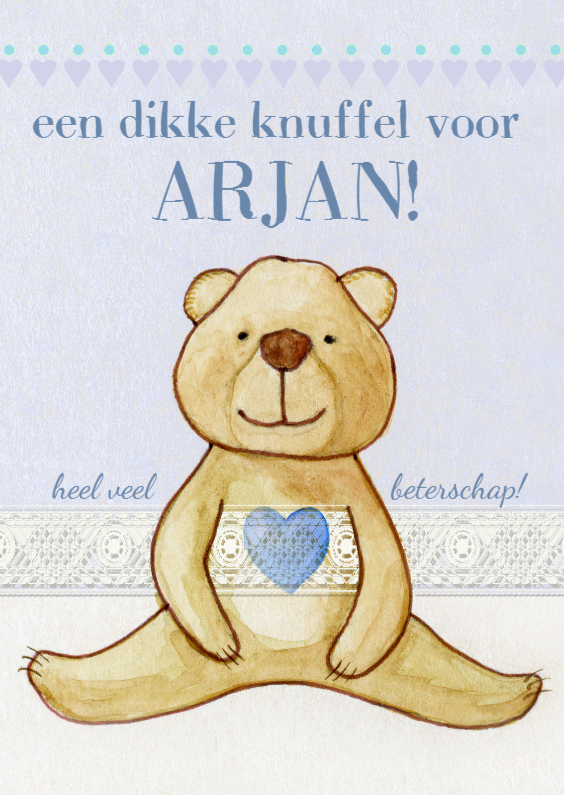 Knuffelbeer met een hartje beterschapskaart - Beterschapskaarten Beterschapskaarten - Knuffelbeer met een hartje beterschapskaart