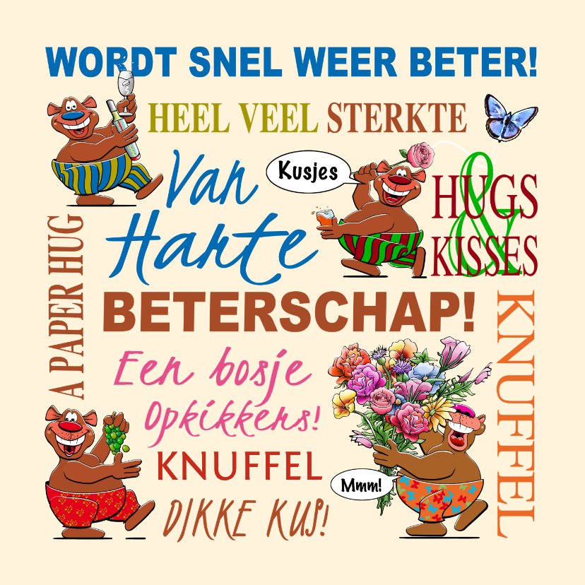 Leuke beterschapskaart met beren met teksten - Beterschapskaarten Beterschapskaarten - Leuke beterschapskaart met beren met teksten
