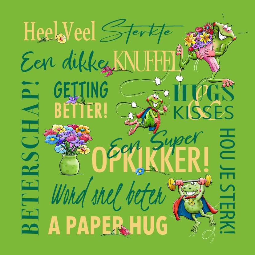 Beterschapskaarten - Leuke beterschapskaart met opkikkers en bloemen