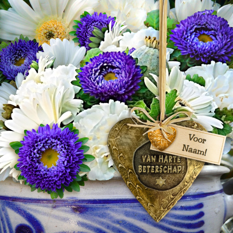 Mooie beterschapskaart met koperkleurig hart - Beterschapskaarten Beterschapskaarten - Mooie beterschapskaart met koperkleurig hart