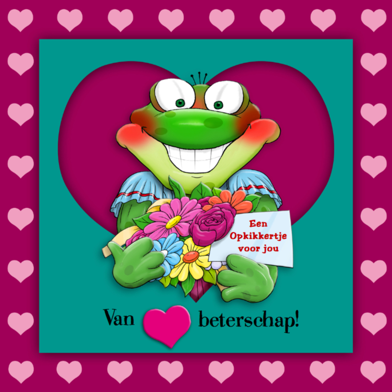 Opkikker met hartjes - Beterschapskaarten Beterschapskaarten - Opkikker met hartjes