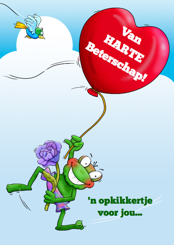 Opkikkertje met hartballon en Beterschap - Beterschapskaarten Beterschapskaarten - Opkikkertje met hartballon en Beterschap