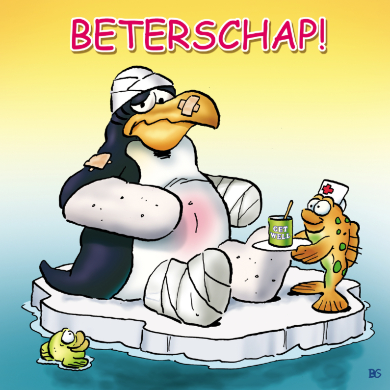 Pinguins beterschap in verband - Beterschapskaarten Beterschapskaarten - Pinguins beterschap in verband