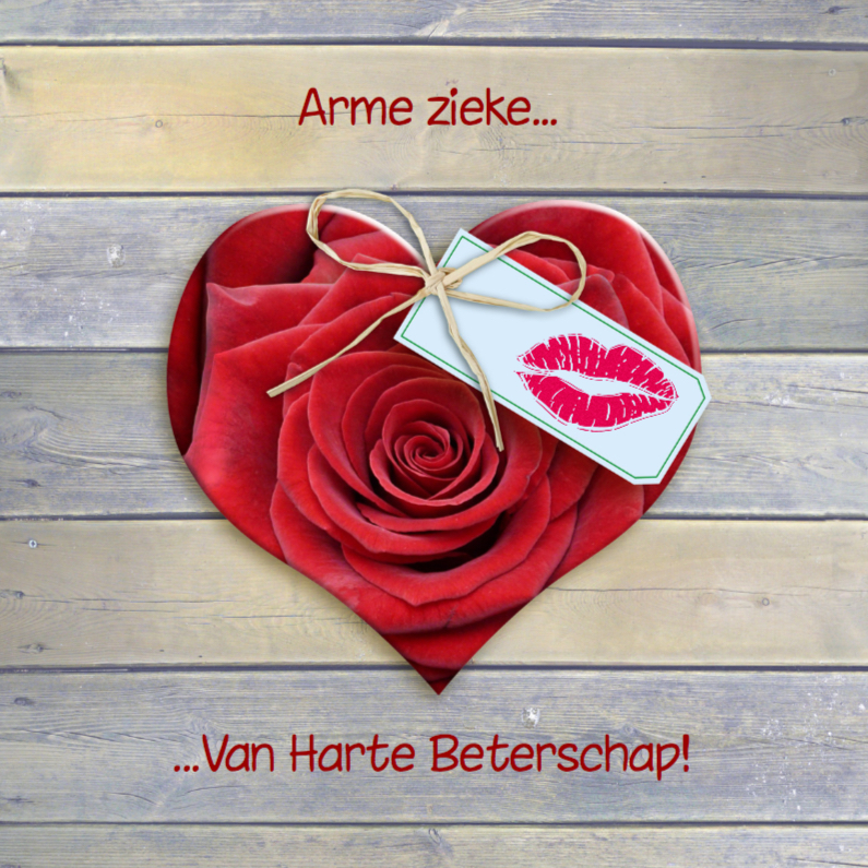 Roos in vorm van hart kusje beterschap - Beterschapskaarten Beterschapskaarten - Roos in vorm van hart kusje beterschap