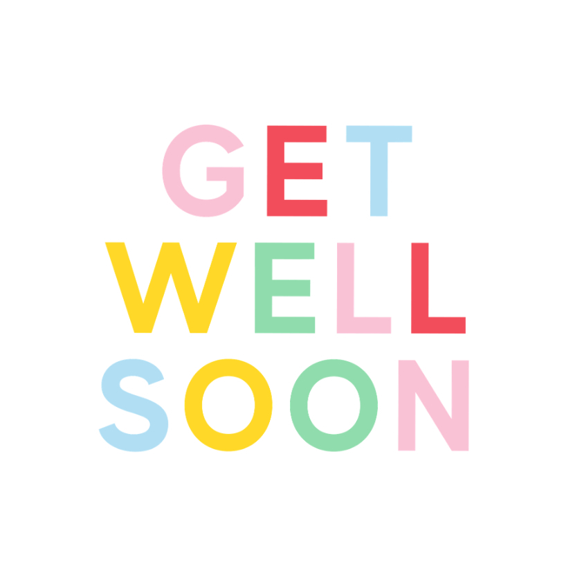 Beterschapskaarten - Trendy beterschapskaartje met felle kleurtjes get well soon
