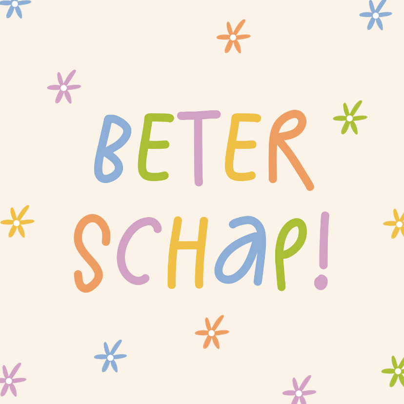 Vrolijk beterschapskaartje kleine bloemetjes kleurrijk - Beterschapskaarten Beterschapskaarten - Vrolijk beterschapskaartje kleine bloemetjes kleurrijk