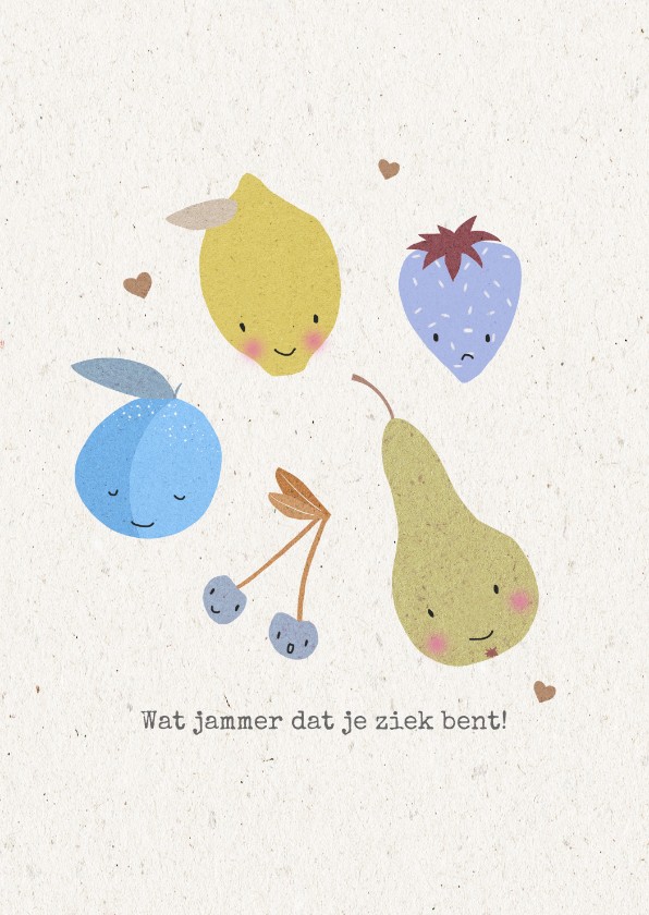 Vrolijke beterschapskaart voor een jongen met fruit - Beterschapskaarten Beterschapskaarten - Vrolijke beterschapskaart voor een jongen met fruit