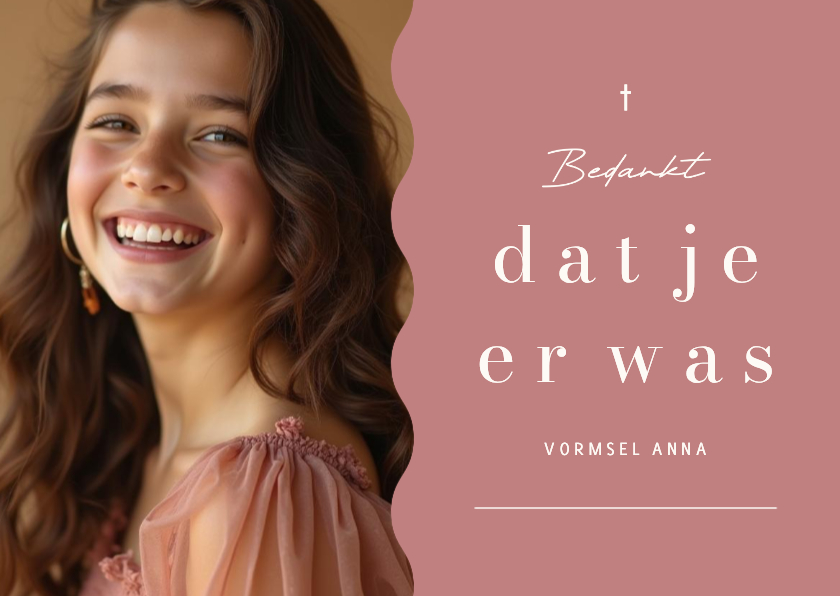 Communiekaarten - Bedankkaart vormsel communie oudroze met foto