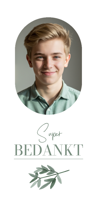 Communiekaarten - Bedankkaart vormsel takjes stijlvol boogkaart groen foto