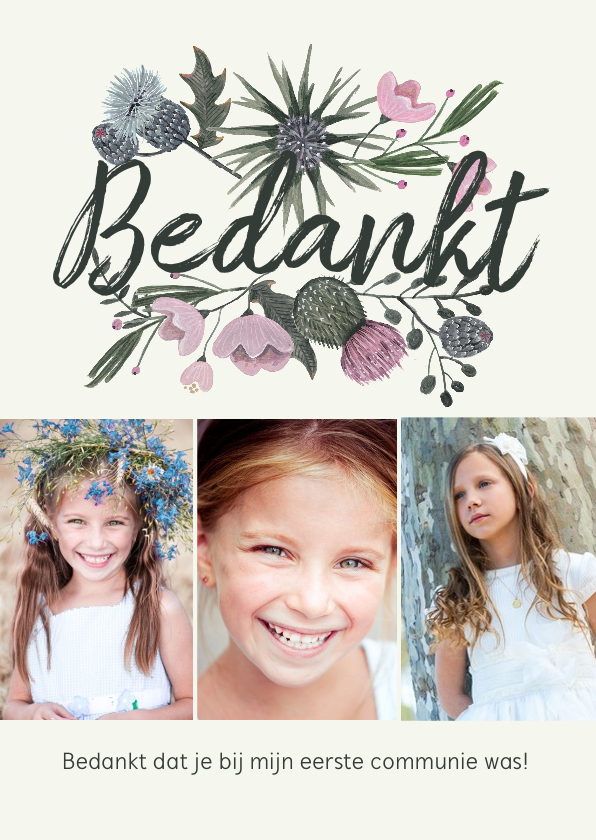 Bedankkaartje communie bloemen bouquet - Communiekaarten Communiekaarten - Bedankkaartje communie bloemen bouquet