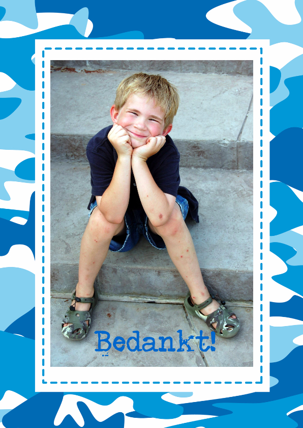 Communie bedankkaart blauw cammouflage - Communiekaarten Communiekaarten - Communie bedankkaart blauw cammouflage