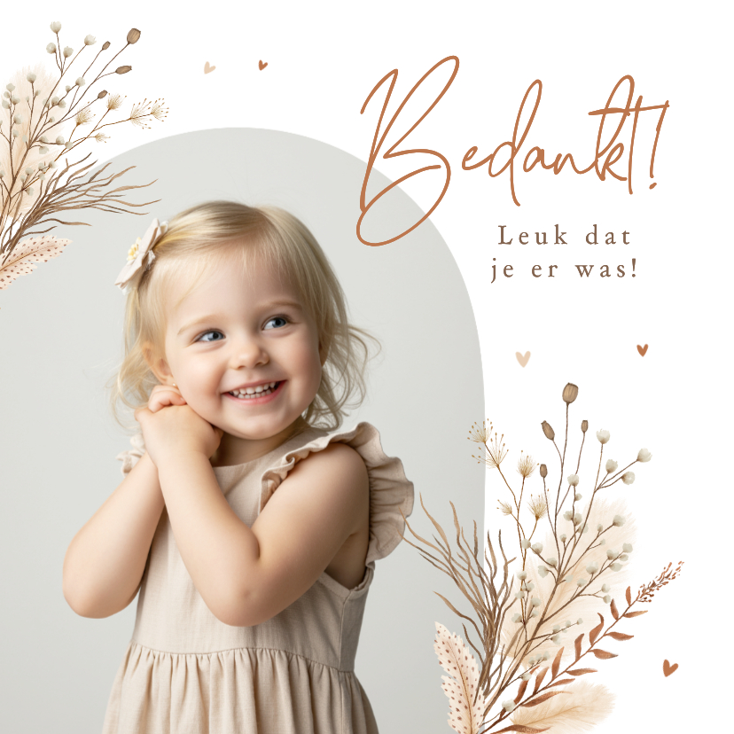 Communiekaarten - Communie bedankkaart foto ichthus bohemian gedroogde takjes