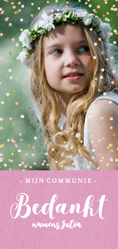 Communie bedankkaart langwerpig roze - Communiekaarten Communiekaarten - Communie bedankkaart langwerpig roze