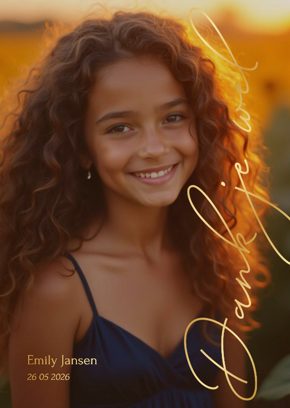 Communiekaarten - Communie bedankkaart stijlvol met grote foto en foliedruk