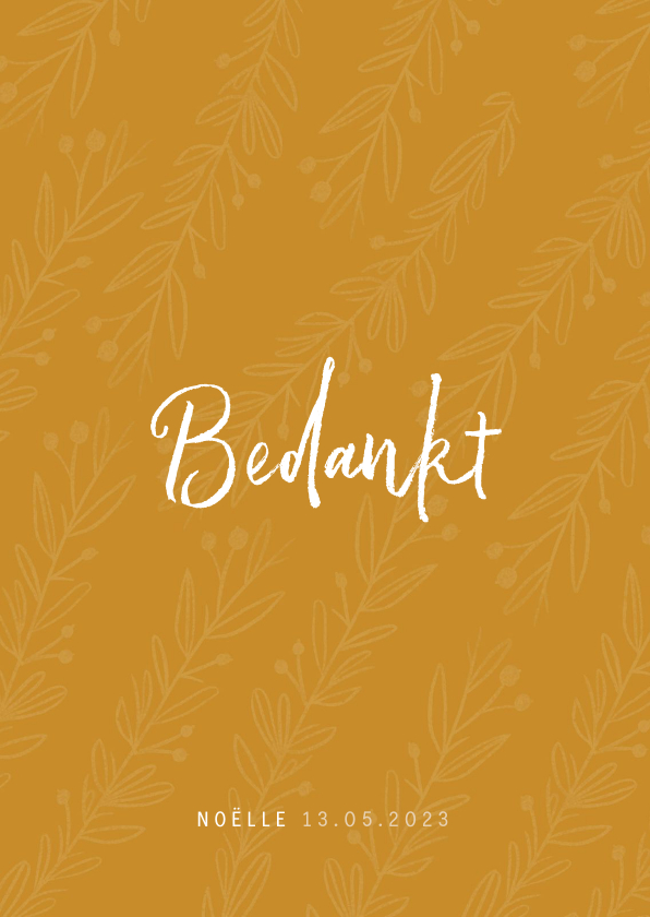Communiekaarten - Communie bedankkaart stijlvol oker en takjes