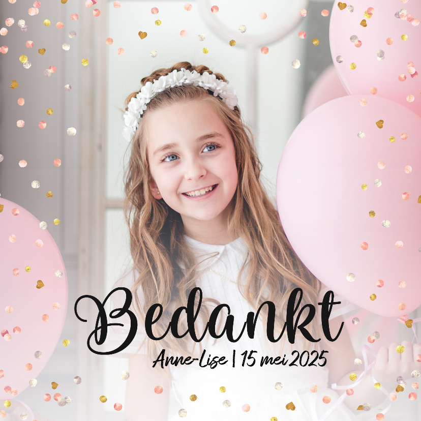 Communie - bedankt met glitters en gouden letters - Communiekaarten Communiekaarten - Communie - bedankt met glitters en gouden letters