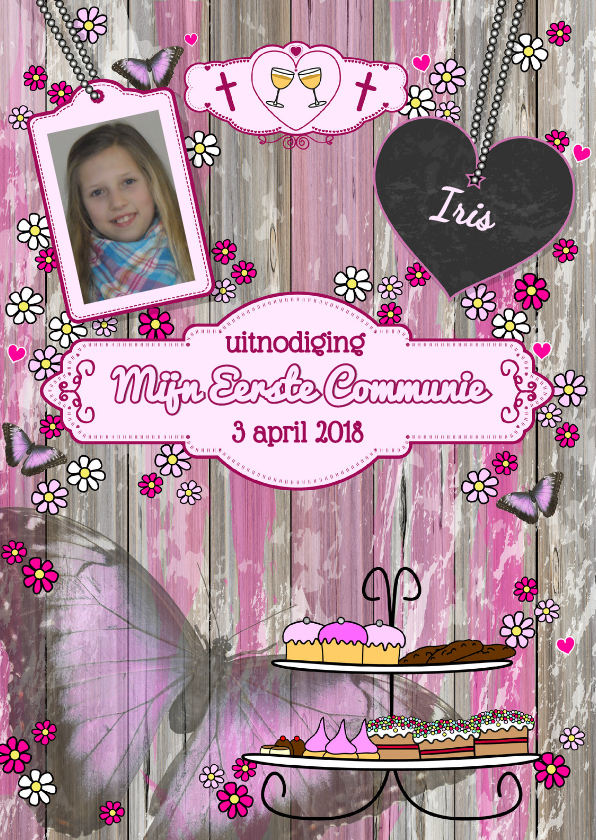 Communie bloemen labels vlinders - Communiekaarten Communiekaarten - Communie bloemen labels vlinders