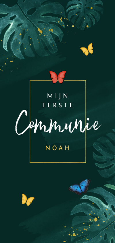 Communiekaarten - Communie botanisch stijlvol vlinders