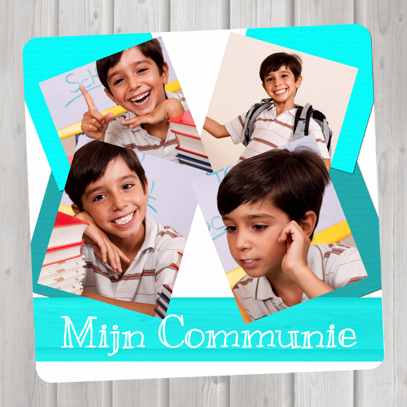 Communie collage aqua -BK - Communiekaarten Communiekaarten - Communie collage aqua -BK