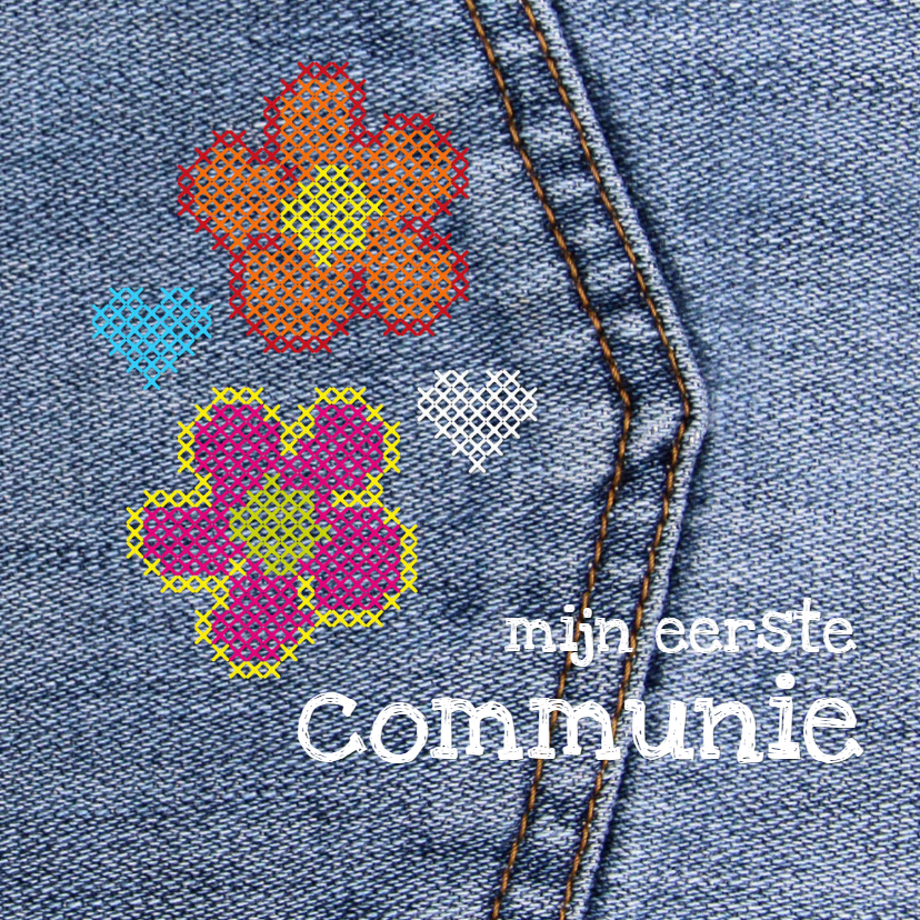 communie denim flower power - Communiekaarten Communiekaarten - communie denim flower power