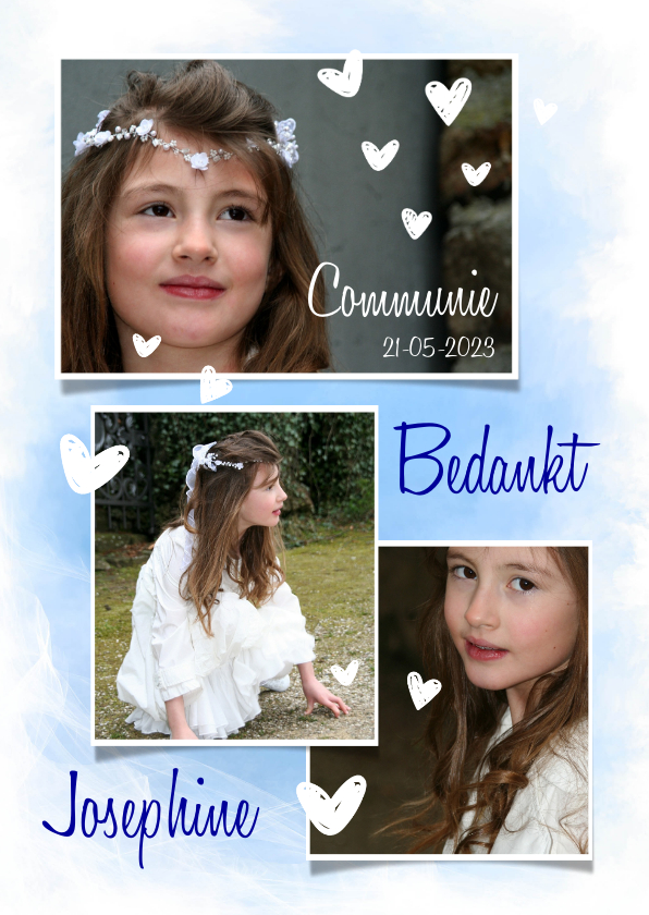 communie fotocollage met hartjes - Communiekaarten Communiekaarten - communie fotocollage met hartjes