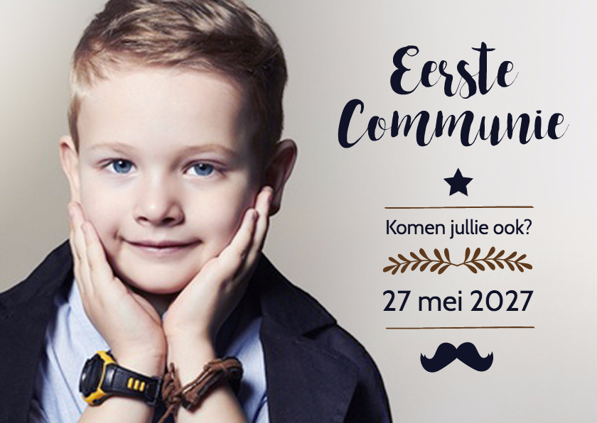 Communie jongen grote foto - BK - Communiekaarten Communiekaarten - Communie jongen grote foto - BK