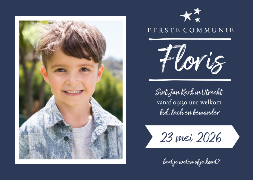 Communie - jongen uitnodiging foto - Communiekaarten Communiekaarten - Communie - jongen uitnodiging foto