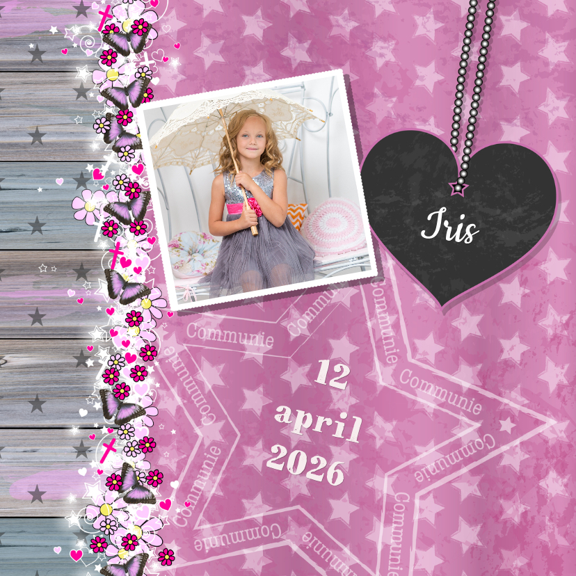 Communie Lief en stoer vlinder - Communiekaarten Communiekaarten - Communie Lief en stoer vlinder