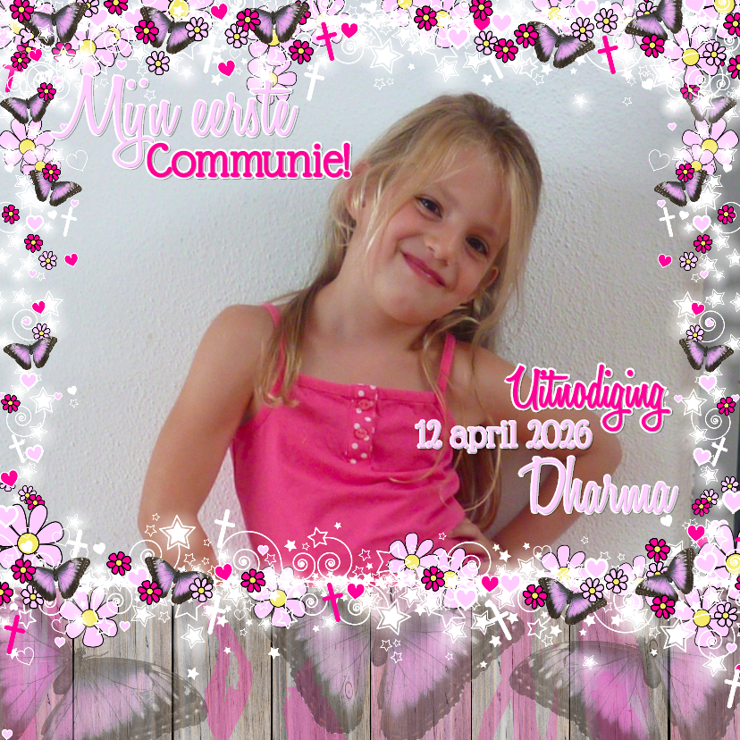 Communie LIEF foto vlinder ster - Communiekaarten Communiekaarten - Communie LIEF foto vlinder ster