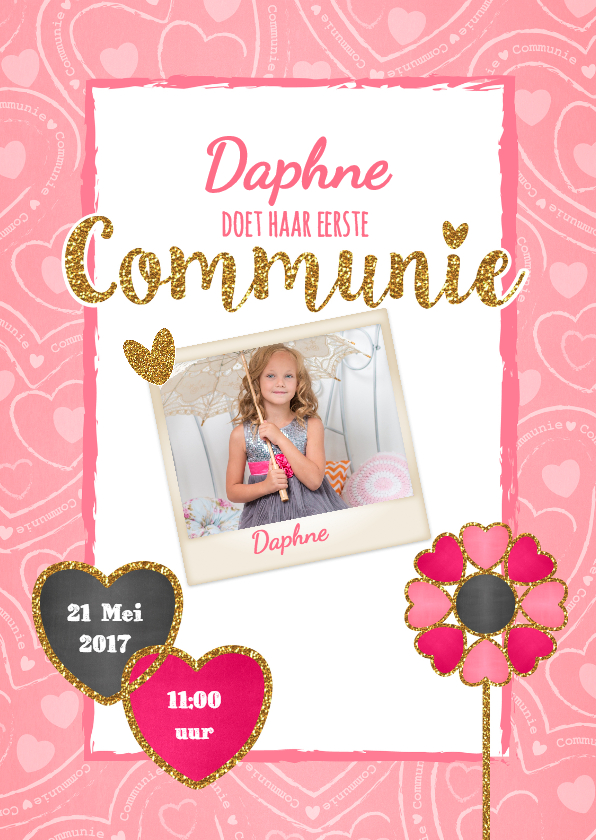 Communie lief, roze en glamour S - Communiekaarten Communiekaarten - Communie lief, roze en glamour S