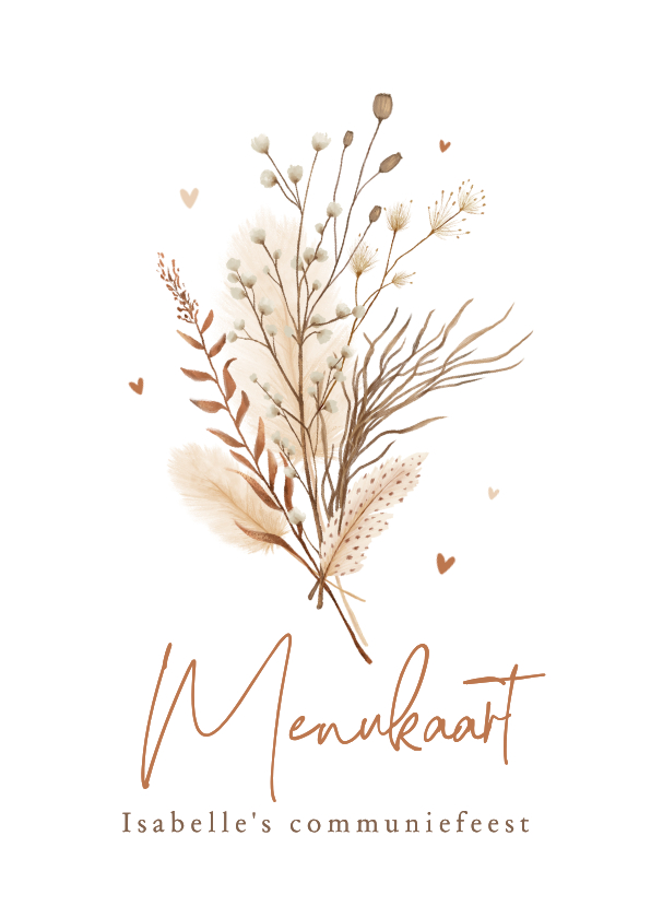 Communiekaarten - Communie menukaart stijlvol bohemian gedroogde takjes