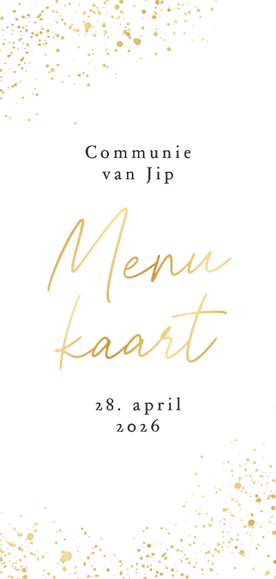 Communiekaarten - Communie menukaart wit met gouden spetters folie