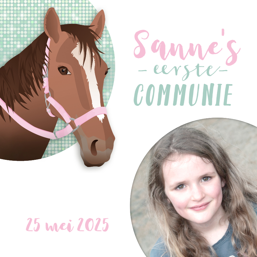 Communiekaarten - Communie paard meisje roze vormsel