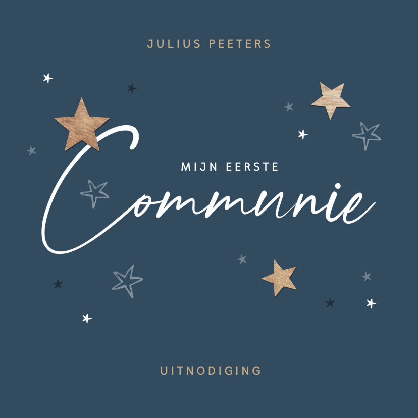 Communiekaarten - Communie sterren hout uitnodiging stijlvol