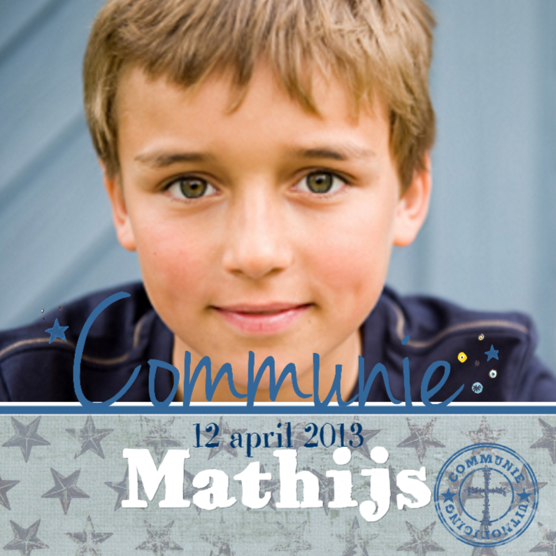 Communie Sterren Jongen Stempel Blauw - Communiekaarten Communiekaarten - Communie Sterren Jongen Stempel Blauw